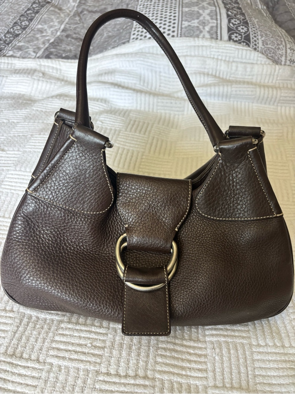 Prada Diano Vitello brown leather satchel.